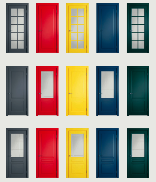 цветные входные двери в интерьере